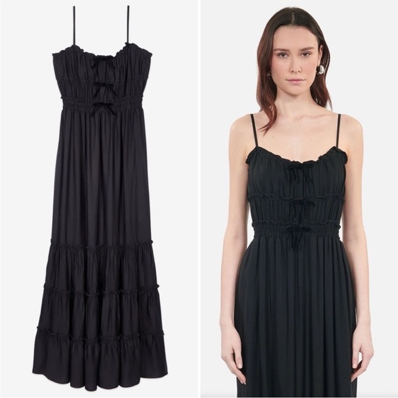 The Kooples Black Ruffle Bow Maxi Dress - Kooples Size 2 - US M - Picture 2 of 7